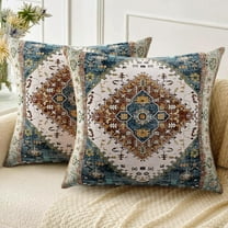 Boho Throw Pillow Covers 18x18 inch Set of 2,Soft Pillowcases Bohemia Carpet Pattern Decorative Sofa Living Room Bed Square Pillow Case Cushion Cover-Blue Green