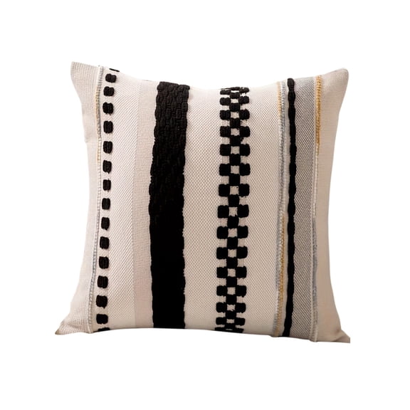 Boho Throw Pillow Covers 18x18in Farmhouse Decorative Cushion Case Striped Square Pillows Cover Chenille Pillow Cases Accent Neutral Pillowcase for Sofa Couch Bed