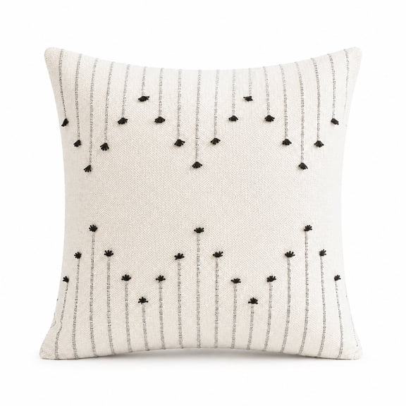 Boho Throw Pillow Covers 20x20 Set of 1 Neutral Decorative Textured Cushion Case Farmhouse Pillowcase Modern Square Pillow Covers for Sofa,Couch, Living Room,Beige and Black