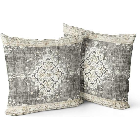 Boho Throw Pillow Covers 20x20 inch Set of 2 Bohemian Carpet Throw Pillows for Couch Beige&Grey Decorative Pillow Cases Farmhouse Home Decor for Sofa Porch Patio Bed Room Outdoor