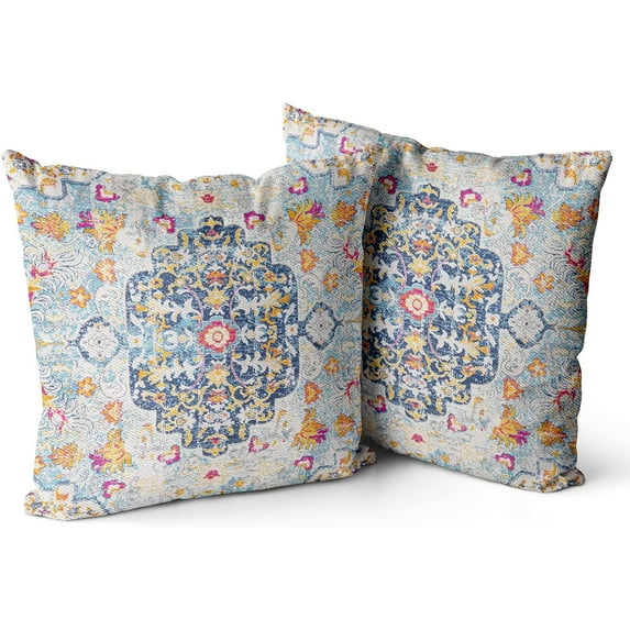 Boho Throw Pillow Covers 20x20 inch Set of 2 Burnt Blue Yellow Terracotta Rust Colored Throw Pillows Double Sided Boho Home Soft Decor for Bedroom Living Room Couch & Sofa (No Inserts)