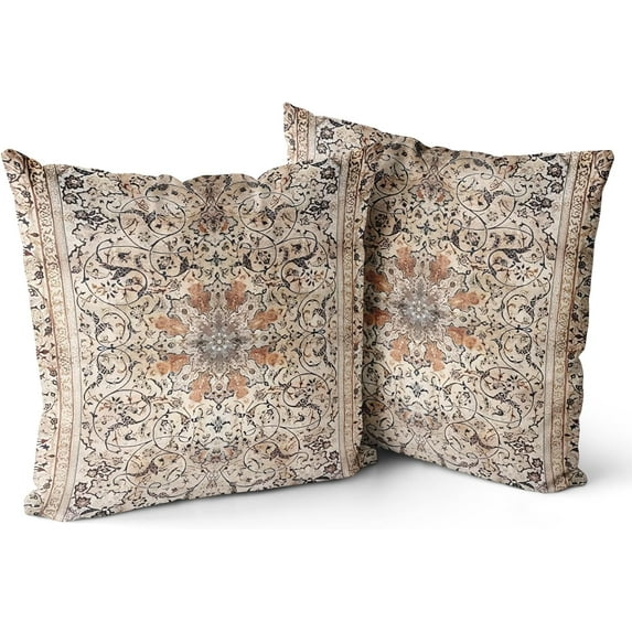 Boho Throw Pillow Covers 20x20 inch Set of 2 Ethnic Floral Cotton Short Plush Square Cushion Cover Standard Pillowcase for Men Women Home Decorative Sofa Armchair Bedroom Livingroom