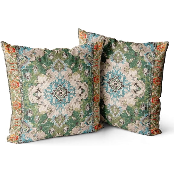 Boho Throw Pillow Covers 20x20 inch Set of 2 Monaco Rug Persian Carpet Double Sided Pattern Cotton Soft Pillow Case Cushion Cover Pillowcase for Couch Sofa Bed Decorative (Green)