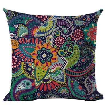 Boho Throw Pillow Covers Linen Jacquard Pattern Cushion Covers for Sofa Couch Living Room Bedroom 17.7x17.7 Inch