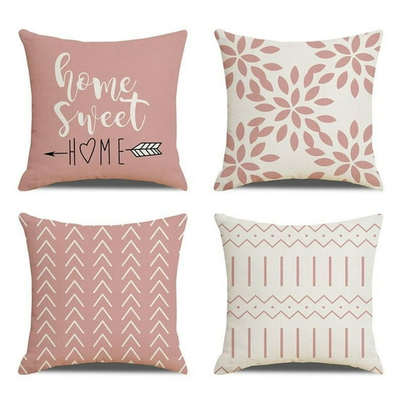 Boho Throw Pillow Covers - Set of 4 Decorative Farmhouse Pillow Cases for Living Room - Pillow Covers 18x18" for Couch Sofa Bed, Pink