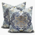 thumbnail image 1 of Boho Throw Pillow Covers Vintage Blue Yellow Pattern Bohemian Style with Floral Square Pillowcase Linen Cushion Cover Farmhouse Decorative Pillowcase for Sofa Sofa Bedroom Pack of 2 18 x 18 Inch, 1 of 6