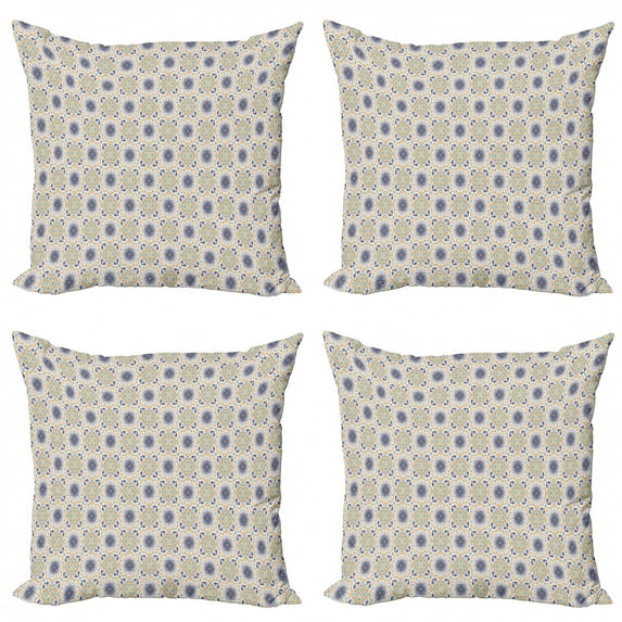 Ambesonne Boho Throw Pillow Cover 4 Pack, Small Detailed Medallion Motif, 16", Dark Yellow Indigo