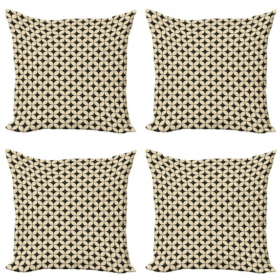 Boho Throw Pillow Cushion Case Pack of 4, Repetitive Vintage Composition of Round and Intricate Squares, Modern Accent Double-Sided Print, 4 Sizes, Beige and Charcoal Grey, by Ambesonne