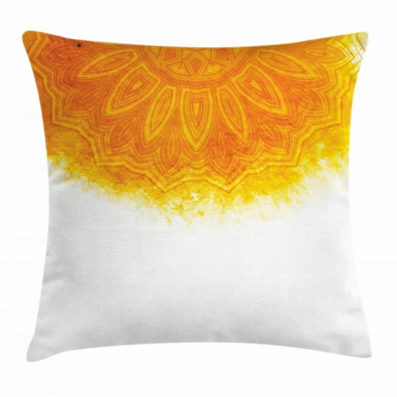 Boho Throw Pillow Cushion Cover, Bohemian Style Round Tribal Motif with Watercolor Brush Effect, Decorative Square Accent Pillow Case, 16 X 16 Inches, Orange Burnt Orange and White, by Ambesonne