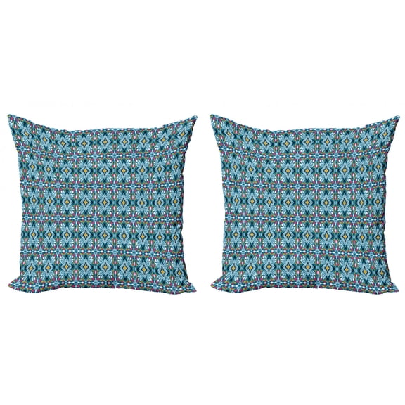 Ambesonne Boho Throw Pillow Cover 2 Pack, Azulejo Style Floral Tile Art, 16", Sky Blue Multicolor