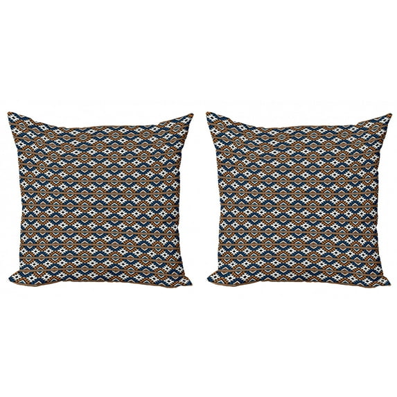 Ambesonne Boho Throw Pillow Cover 2 Pack, Geometrical Pattern, 20", Orange Blue and White