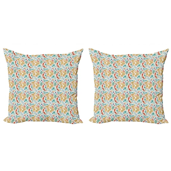 Ambesonne Boho Throw Pillow Cover 2 Pack, Botanical Leaves and Flowers, 24", Multicolor