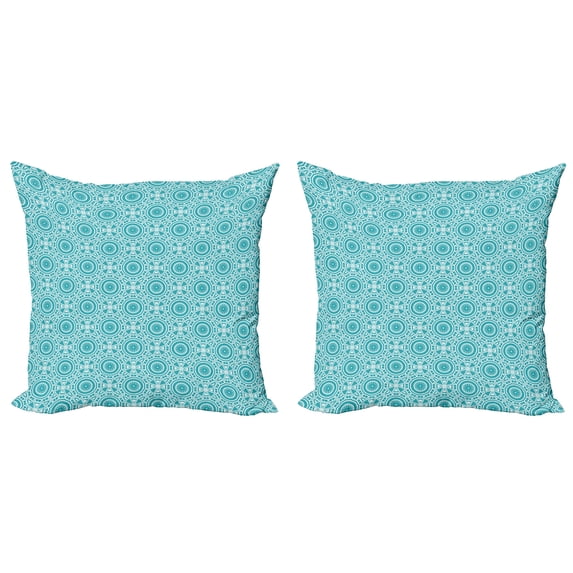 Ambesonne Boho Throw Pillow Cover 2 Pack, Modern Mandala Effect Pattern, 24", Dark Seafoam and White