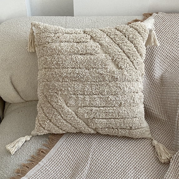 Boho Throw cushion Covers 17x17, Decorative Cushion cover for Couch, Striped farmstead cushion Cover for Sofa Bed, 1 Pack