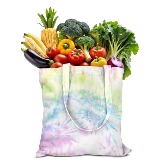 Boho Tie Dye Fabric Tote Bag - Spacious & Machine Washable Foldable Grocery Bag, Vintage Hippie Style Eco-Friendly Shopping Bag with Reinforced Stitching (Holds Heavy Items)