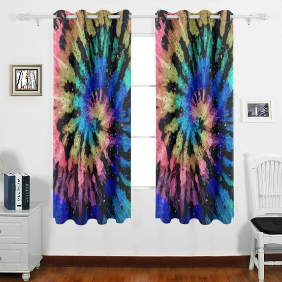 Boho Tie Dye Pattern Grommet Blackout Curtains Thermal Insulated Window Curtain Sets for Bedroom Living Room 63"L x 55"W 2 Panels