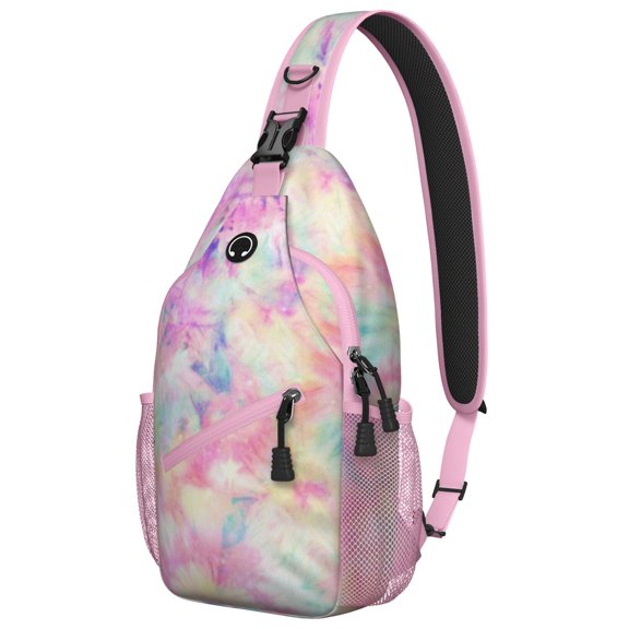 Boho Tie Dye Sling Backpack for Women Men, Retro Style Lightweight Crossbody Bag with Multicolor Watercolor Rainbow Tie Dye and Hippie Aesthetic
