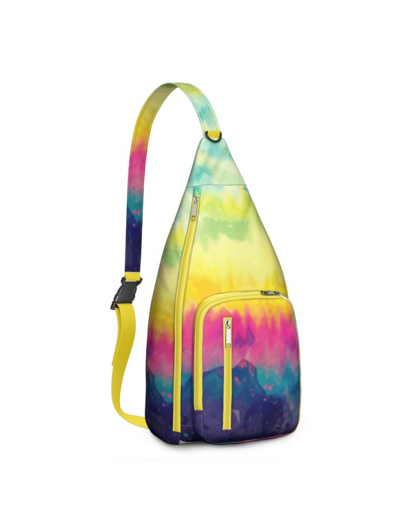 Boho Tie Dye Sling Bag - Rainbow Watercolor Print Crossbody Backpack for Women & Men, Lightweight Shoulder Bag (Psychedelic Swirl Design, Water-Resistant & Durable)