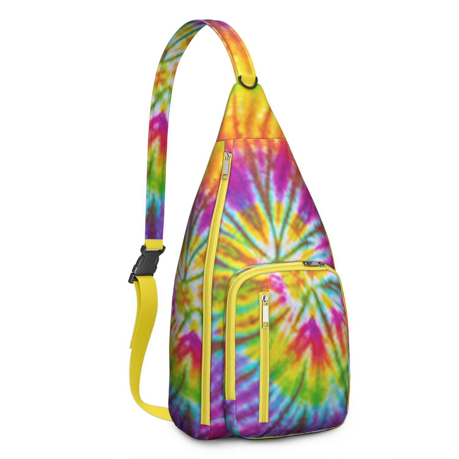 Boho Tie Dye Sling Bag - Rainbow Watercolor Print Crossbody Backpack for Women & Men, Lightweight Shoulder Bag (Psychedelic Swirl Design, Water-Resistant & Durable)