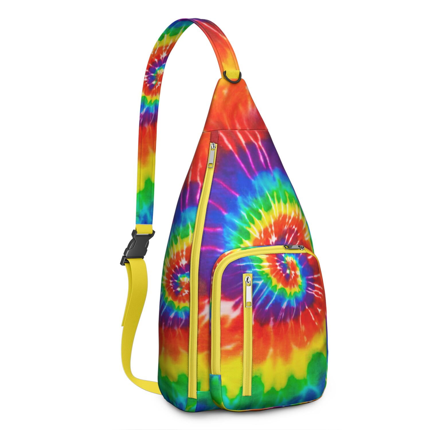 Boho Tie Dye Sling Bag - Rainbow Watercolor Print Crossbody 