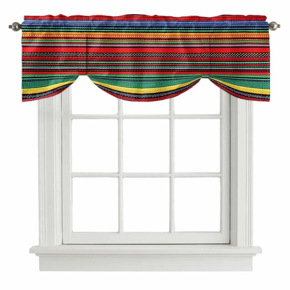 Boho Tie Up Window Valance Bohemian Colorful Stripes Retro Abstract Rainbow Tie-up Valance for Kitchen Windows Adjustable Small Curtain Balloon Shades for Kitchen Bathroom Cafe 42x12inch