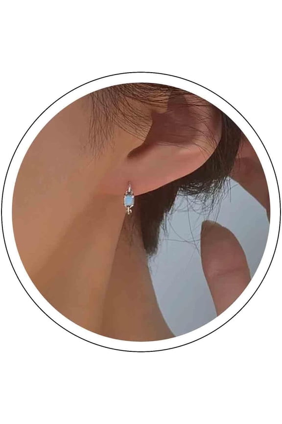 Boho Tiny Blue Hoop Stud Earrings Light Blue Huggie Hoops Earrings Silver Hoop Blue Studs Earrings Small Petite Earrings Jewelry for Women