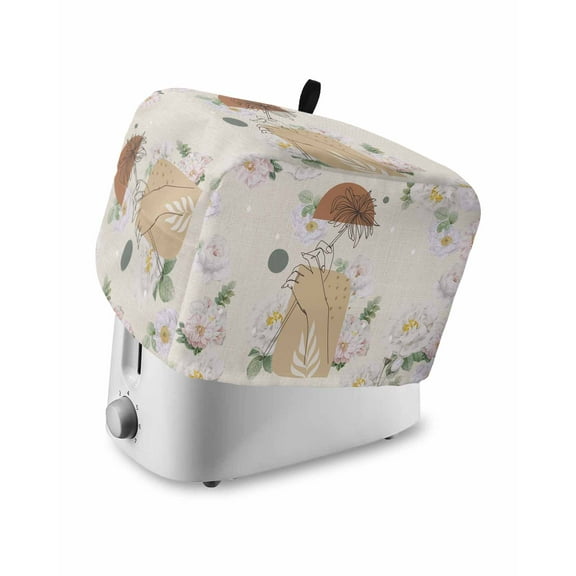 Boho Toaster Cover 4 Slice, Abstract Modern Art Flowers Eucalyptus Leaves Bread Maker Cover Toaster Dust Cover with Pockets, Dust-Proof Cover for Kitchen Small Appliance 12x11x8in