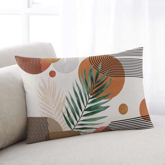 Boho Toddler Pillow Covers 16x24 Inch, Modern Abstract Art Leaves Cycle Stripes Geometric Decorative Pillowcase with Zipper, Microfiber Breathable Throw Pillowcases for Sofa Bed Living Room
