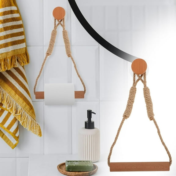 Boho Toilet Paper Holder, Over The Door Hanging Tissue Rack with Decorative Wood Design, Farmhouse Style Bathroom Towel Holder,Boho Bathroom Decor, Hanging Toilet Paper Holder,Khaki,1PC,