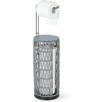 Boho Toilet Paper Holder with Storage，3 Rolls of Freestanding Toilet Paper Roll Holder Stand,Wicker Tissue Holder for Bathroom,Rattan Sturdy Bathroom Decor Farmhouse Toilet Paper Storage-Grey