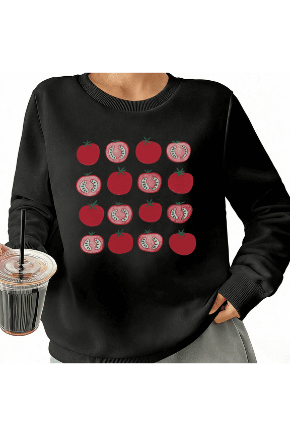 Boho Tomato Mix Womans Sweatshirt Graphic Sweatshirt Black White S-3XL Cottagecore Gift Loose Fit Crew Neck Tops