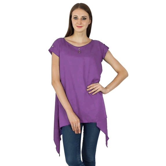 Boho Top Sundress Short Sleeve Solid Summer Beach Women Wear Casual Tunic