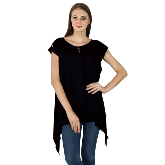 Boho Top Sundress Short Sleeve Solid Summer Beach Women Wear Casual Tunic