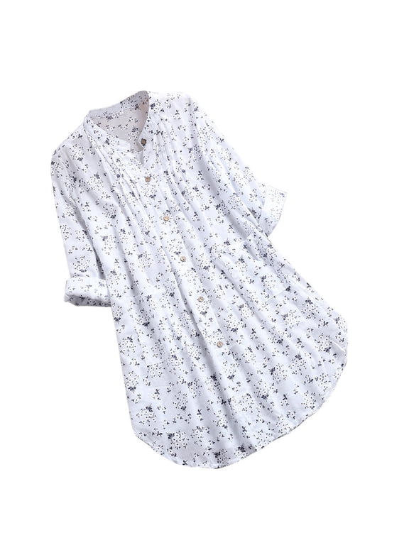 Boho Tops for Women Bohemian Cotton Floral Graphic Shirt Embroidered V Neck Peasant Blouses Ruffle Front Summer Tops Boho Floral Long Sleeve Button Down Peplum doll Casual Loose Blouses Shirts