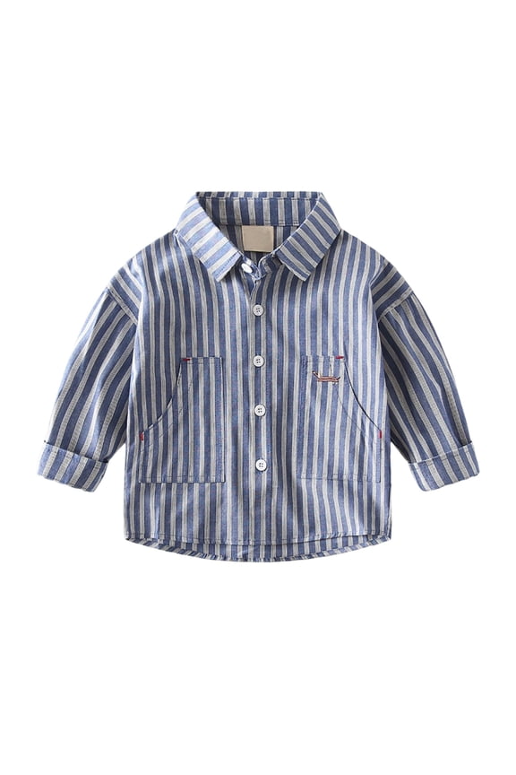 Boho Tops for Boy Striped Embroidered Long Sleeve Open Front Y2K Tops,Blue,4-5 Years