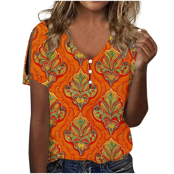 Boho Tops for Women 2025 Short Sleeve V Neck Tops Summer Blouses Dressy Casual Cold Shoulder Tunic Shirts