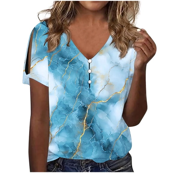 Boho Tops for Women 2025 Short Sleeve V Neck Tops Summer Blouses Dressy Casual Cold Shoulder Tunic Shirts