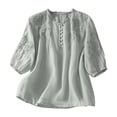 thumbnail image 1 of Boho Tops for Women 2026 Cotton Linen Top Peasant Blouses Retro Plus Size 3/4 Sleeve V Neck Embroidered Shirt, 1 of 6
