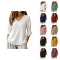 thumbnail image 1 of Boho Tops for Women 3/4 Sleeve Loose Casual V Neck Embroidered Shirt Lightweight Summer Blouses, 1 of 5