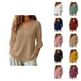 thumbnail image 1 of Boho Tops for Women 3/4 Sleeve Loose Casual V Neck Embroidered Shirt Lightweight Summer Blouses, 1 of 5