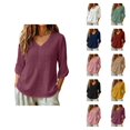 thumbnail image 1 of Boho Tops for Women 3/4 Sleeve Loose Casual V Neck Embroidered Shirt Lightweight Summer Blouses, 1 of 5