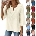 thumbnail image 1 of Boho Tops for Women Blouses Dressy Casual V Neck 3/4 Sleeve Shirts Spring Outfits Trendy Vacation Clothes White 2XL, 1 of 5