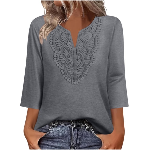 Boho Tops for Women Blouses Dressy Casual V-Neck Long Sleeve Shirts Fall Outfits Trendy Vacation Clothes
