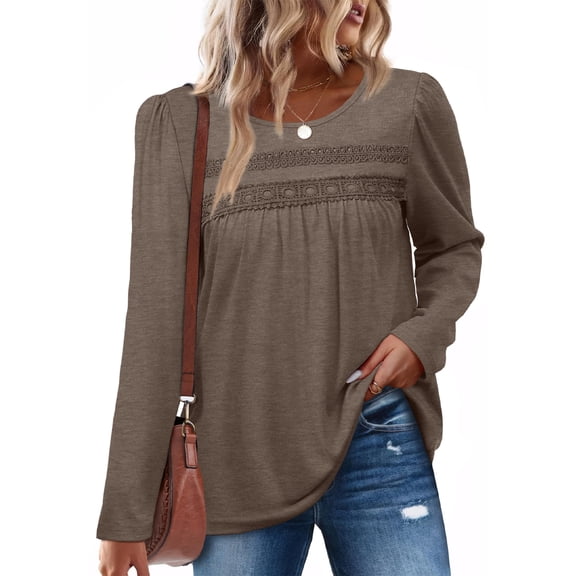 Womens Boho Tops Long Sleeve Shirts Dressy Casual Pleated Blouses Flowy Tunics Loose Fit Spring Fall Clothes