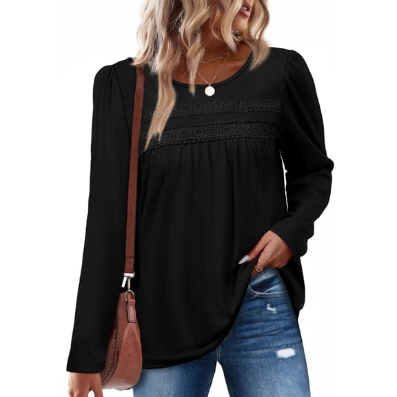 Womens Boho Tops Long Sleeve Shirts Dressy Casual Pleated Blouses Flowy Tunics Loose Fit Spring Fall Clothes