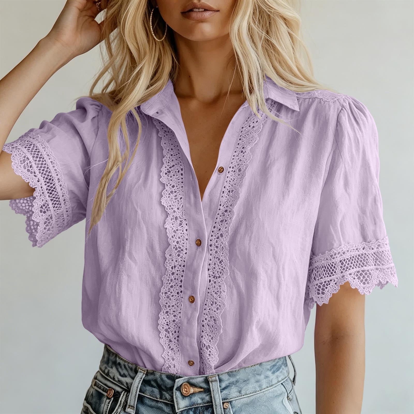 Boho Tops for Women Casual Short Sleeve Tunic Shirts V Neck Summer — free download
