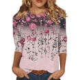 thumbnail image 1 of Boho Tops for Women Fashion Short Sleeve Round Neck Printed Outfits Womens Work Shirt,Pink,4XL, 1 of 5