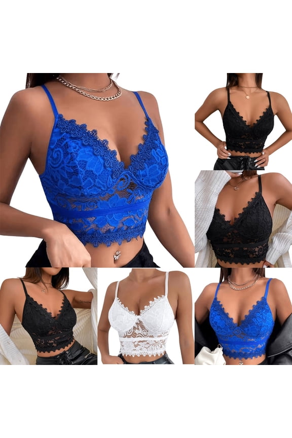 Boho Tops for Women Fashion Women's Lace Solid Strap Wrap Hollow Out Bra Underwear Vest Sling Blue M