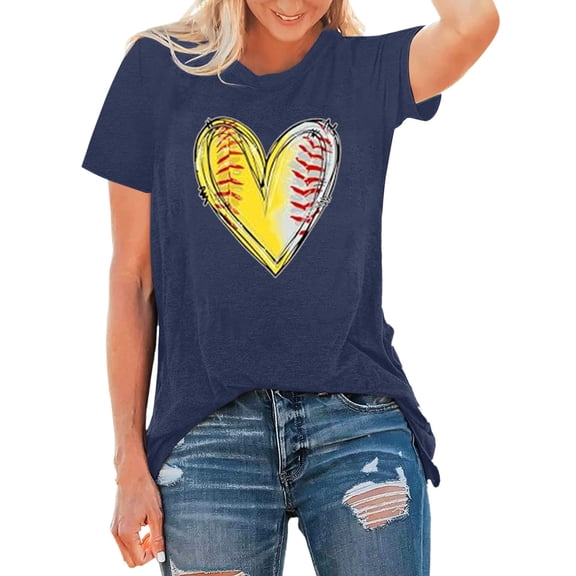 Boho Tops for Women Graphic Print Round Neck Short Sleeve Family Matching Valentines Day Gifts for Her,Navy,3XL