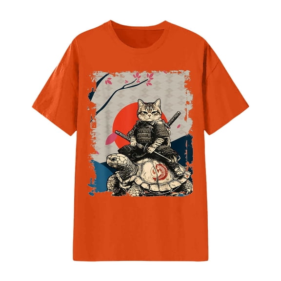 Boho Tops for Women Graphic Print Short Sleeve Crew Neck Soft Basic Womens Athletic Tops,Orange,M